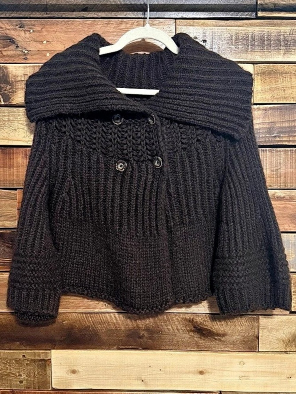 Hugo Boss Dark Brown Mohair Double Breasted Shawl Collar Cardigan Sweater L NWT